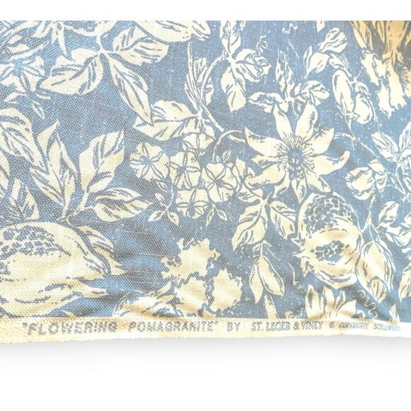 2 yds St. Leger & Viney *Flowering Pomagranite* Linen Upholstery Fabric | Blue - Picture 4 of 16